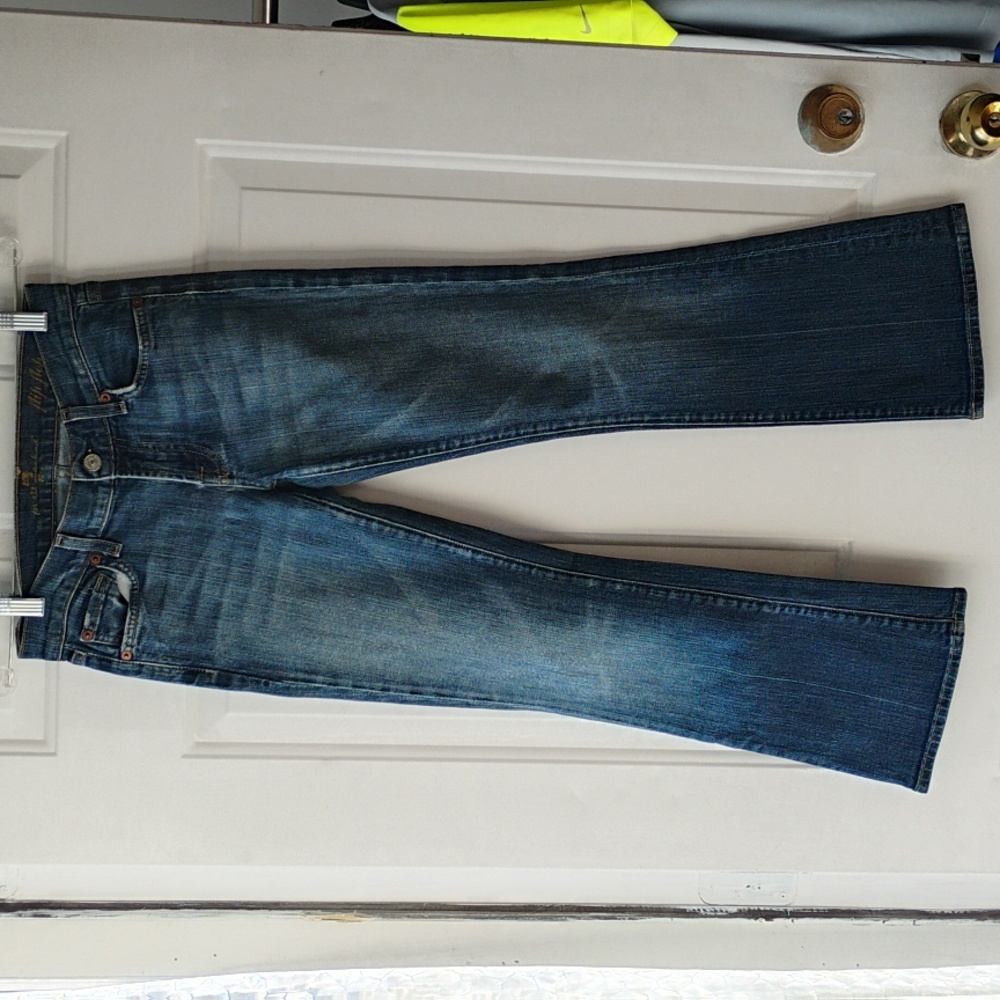7 FOR ALL MANKIND Denim Blue Distressed Flip Flop Style Jeans